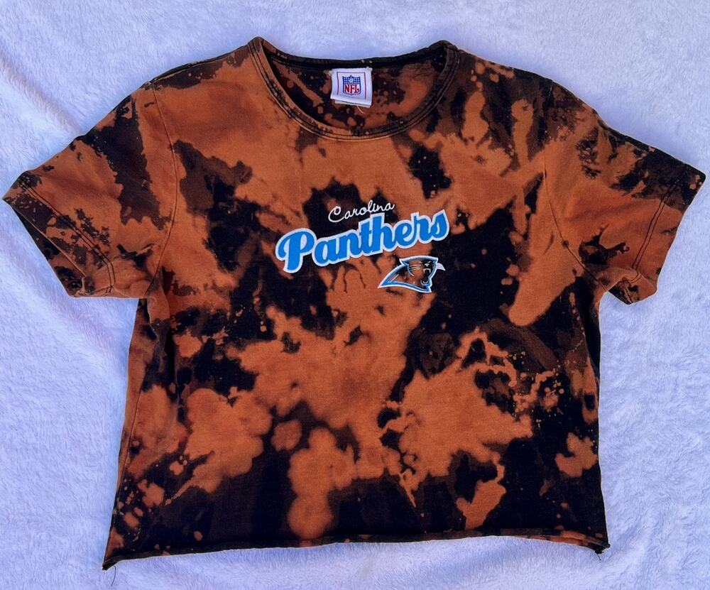 NFL Carolina Panthers Womens M Bleach Tie Dye Crop T Shirt